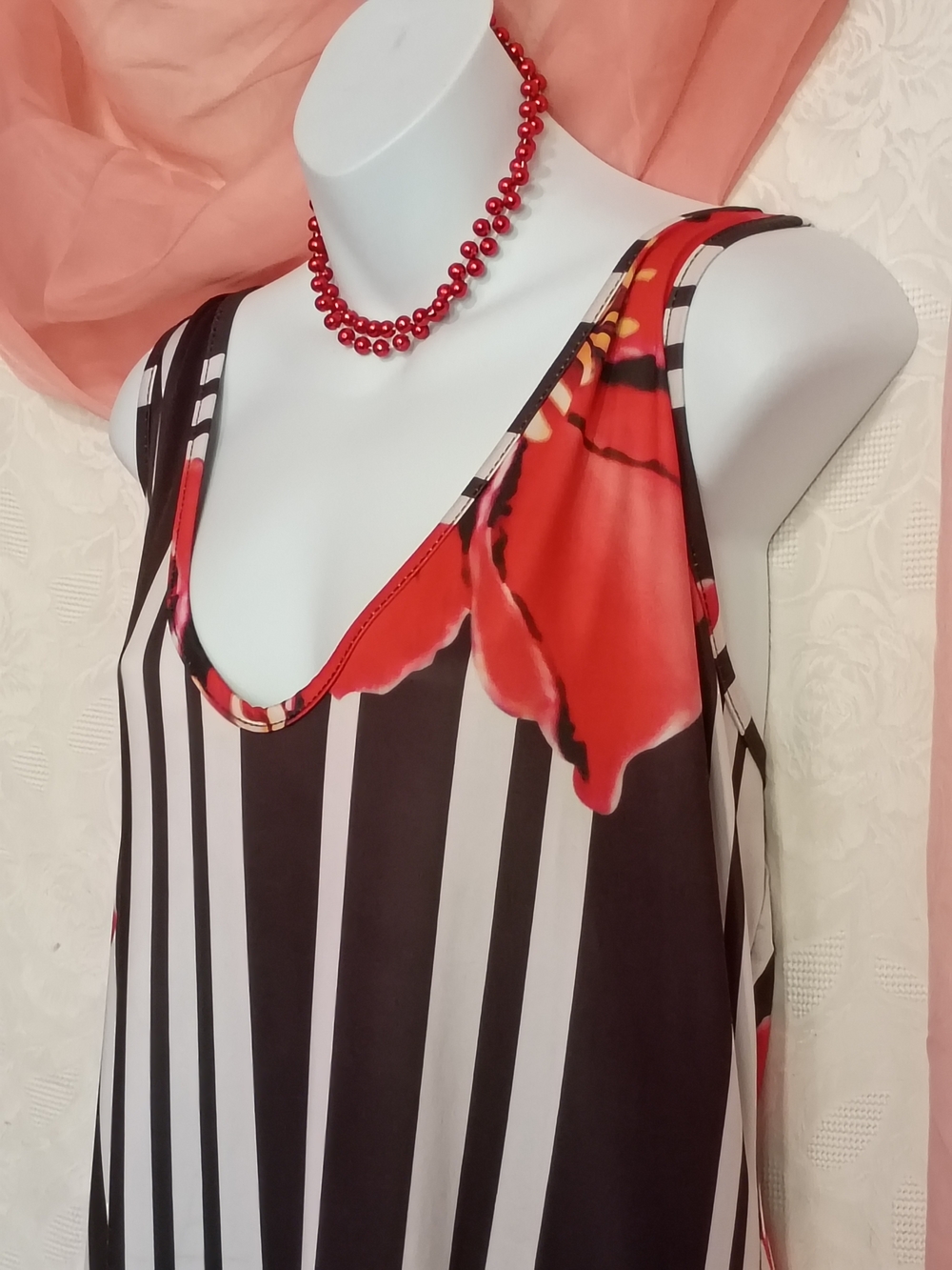 Red Floral Stripe Maxi Skirt - Unbranded - Picture 2 of 7